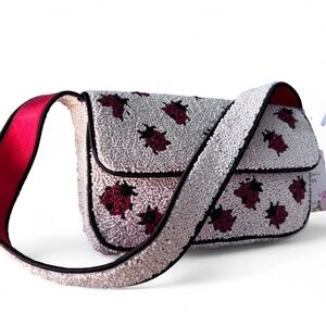 Viral Handcrafted in India Beaded Ladybug Shoulder Bag -White & Red